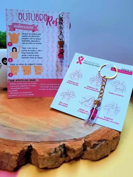 Card com Chaveirinho de Florzinha- Outubro Rosa