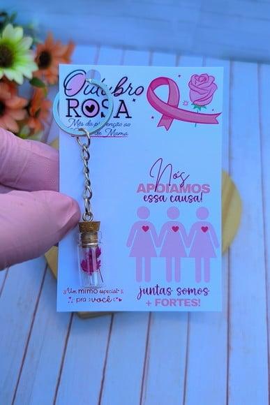 Card com Chaveirinho Florzinha- Outubro Rosa