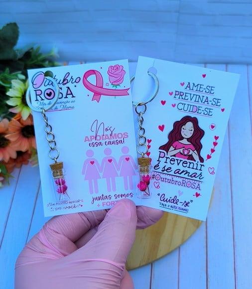 Card com Chaveirinho Florzinha- Outubro Rosa