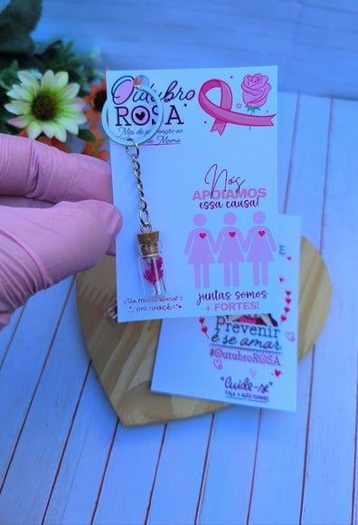 Card com Chaveirinho Florzinha- Outubro Rosa