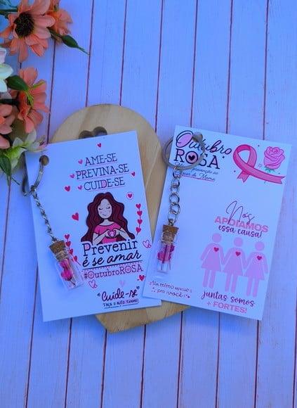 Card com Chaveirinho Florzinha- Outubro Rosa