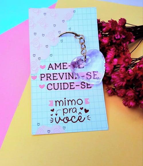 Card com Chaveirinho- Outubro Rosa