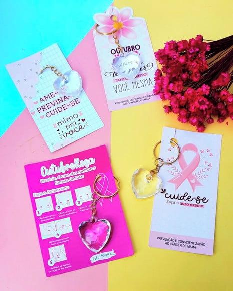 Card com Chaveirinho- Outubro Rosa