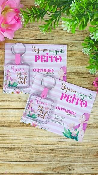 Card com Chaveirinho- Outubro Rosa