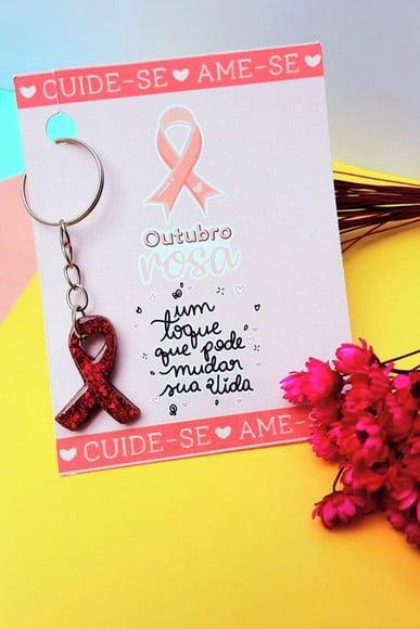 Card com Chaveirinho- Outubro Rosa
