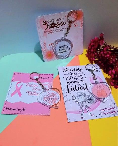 Card com Chaveirinho- Outubro Rosa