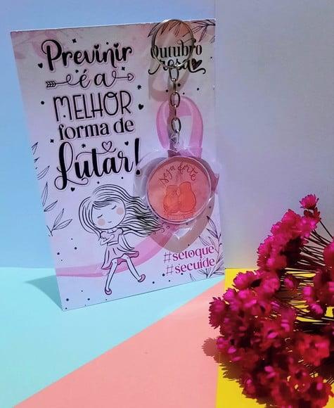 Card com Chaveirinho- Outubro Rosa