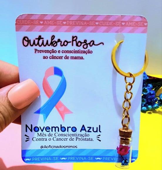 Card com Chaveirinho- Outubro Rosa e Novembro Azul