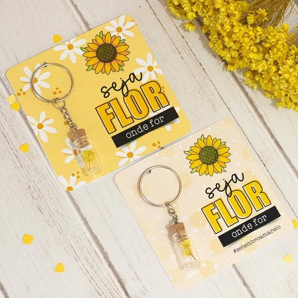 Card com Chaveiro e Florzinha Sempre Viva- Setembro Amarelo