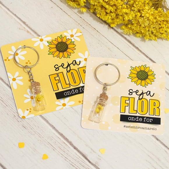 Card com Chaveiro e Florzinha Sempre Viva- Setembro Amarelo