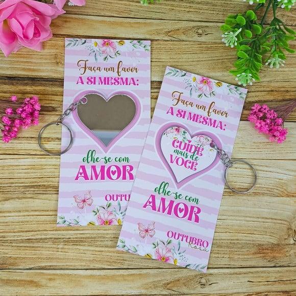 Card com Chaveiro Espelhinho- Outubro Rosa