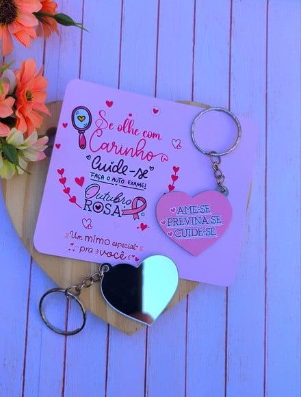 Card com Chaveiro Espelhinho- Outubro Rosa