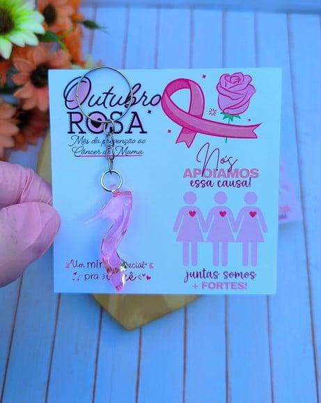 Card com Chaveiro Sapatinho- Outubro Rosa