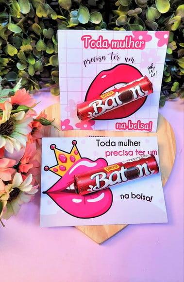 Card com Chocolate Baton- Dia da Mulher