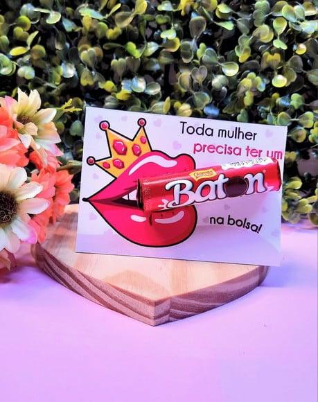 Card com Chocolate Baton- Dia da Mulher