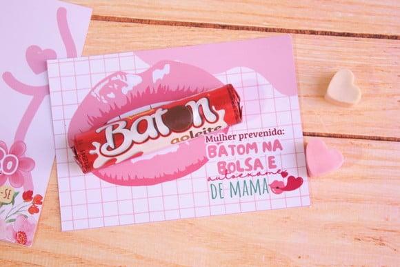 Card com Chocolate Baton- Outubro Rosa