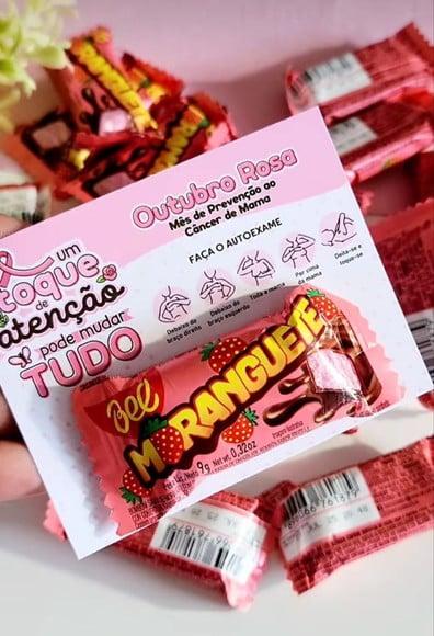 Card com Chocolate Moranguete- Outubro Rosa