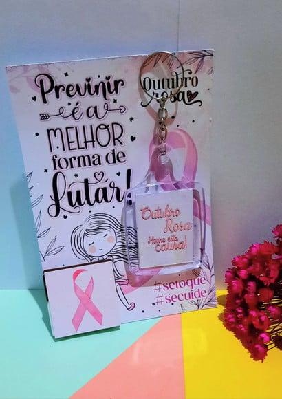 Card com Chocolatinho Cacau Show 5g e Chaveiro- Outubro Rosa