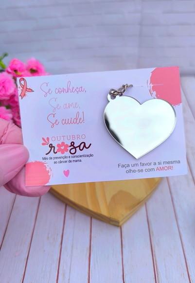 Card com Espelhinho Coração- Outubro Rosa