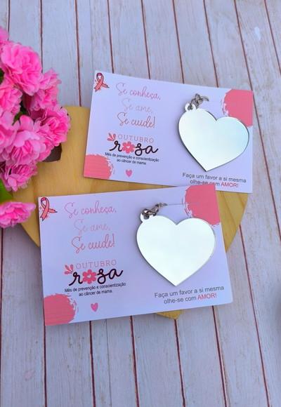 Card com Espelhinho Coração- Outubro Rosa