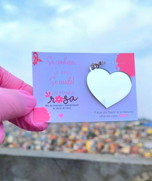 Card com Espelhinho Coração- Outubro Rosa