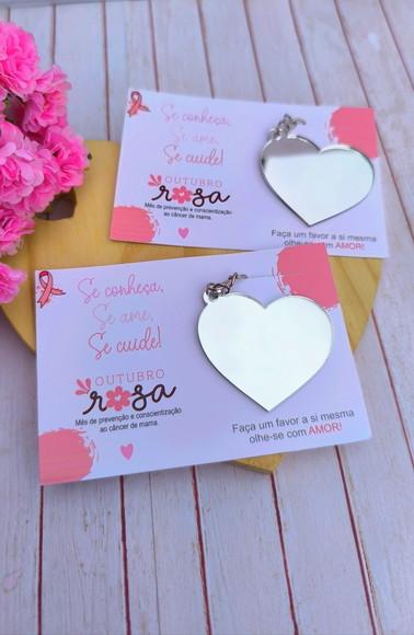 Card com Espelhinho Coração- Outubro Rosa