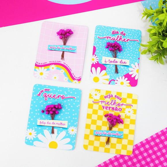 Card com Florzinha Sempre Viva- Dia da Mulher