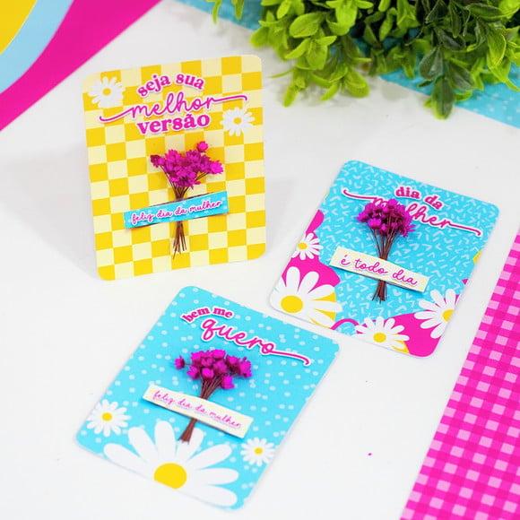 Card com Florzinha Sempre Viva- Dia da Mulher
