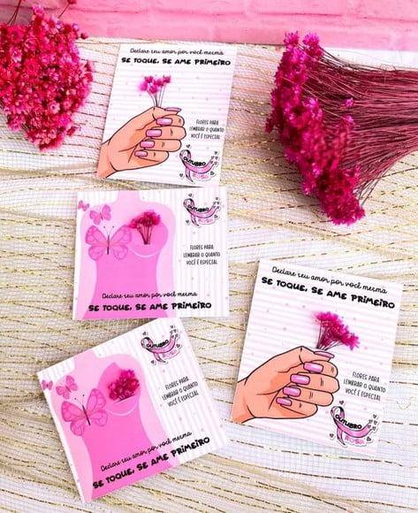 Card com Florzinha Sempre Viva- Outubro Rosa