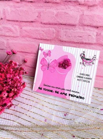 Card com Florzinha Sempre Viva- Outubro Rosa