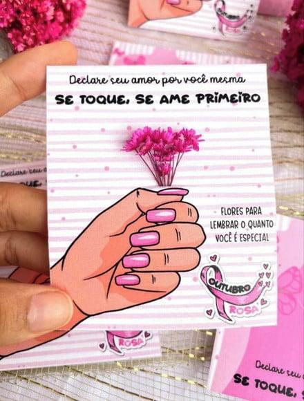 Card com Florzinha Sempre Viva- Outubro Rosa