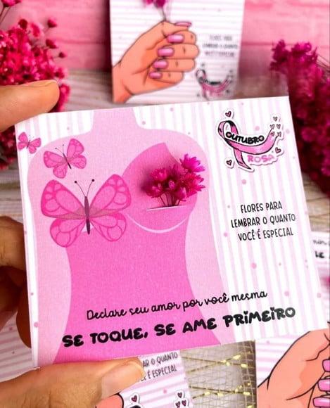 Card com Florzinha Sempre Viva- Outubro Rosa