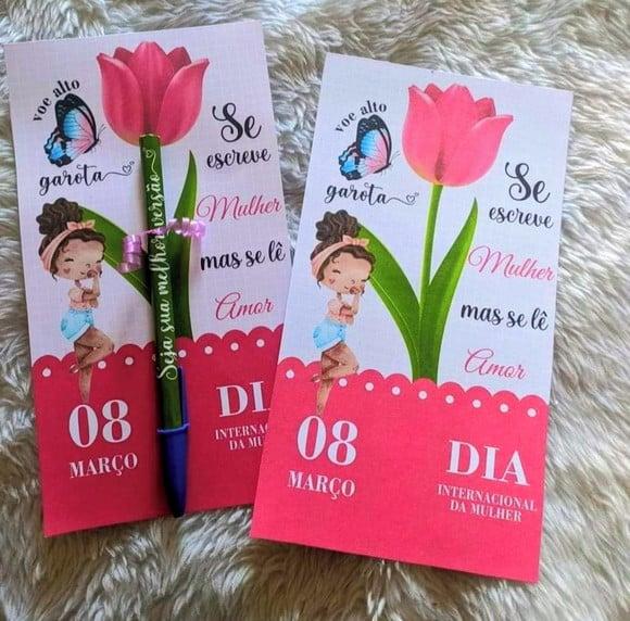 Card com Lápis ou Caneta- Dia da Mulher