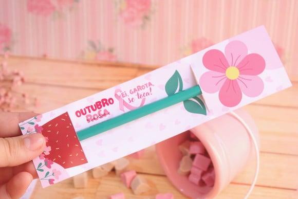 Card com Lápis- Outubro Rosa