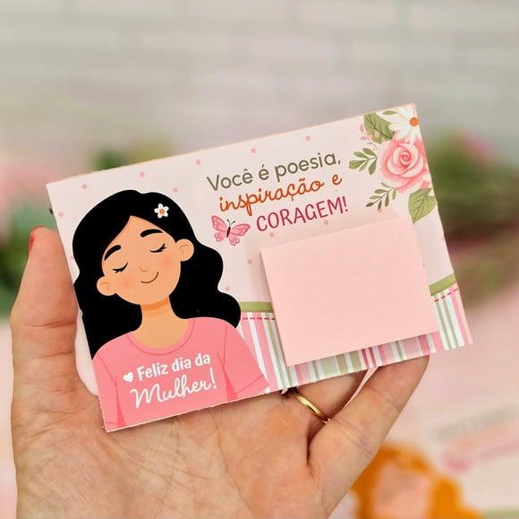 Card com Mini Bloquinho de Anotações- Dia da Mulher