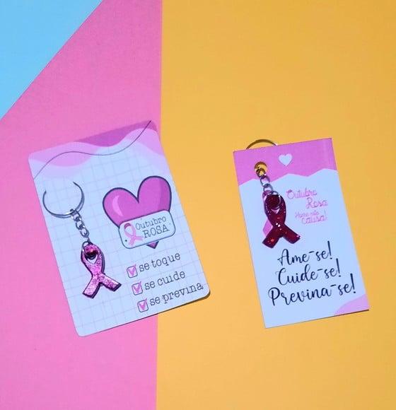 Card com Mini Chaveirinho em Resina- Outubro Rosa