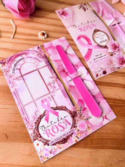 Card com Mini Lixa ou Escovinha- Outubro Rosa