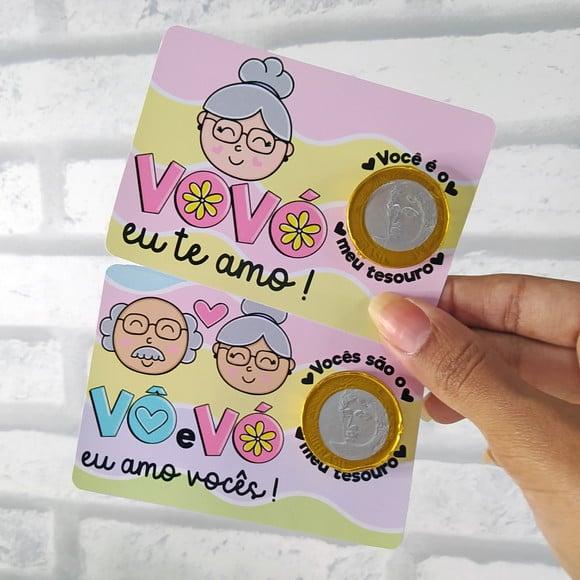 Card com Moeda de Chocolate ao Leite- Dia dos Avós