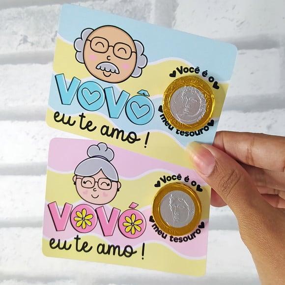 Card com Moeda de Chocolate ao Leite- Dia dos Avós
