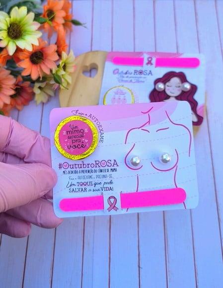Card com Moedinha Chocolate, Brinco e Mini Lixa- Outubro Ros