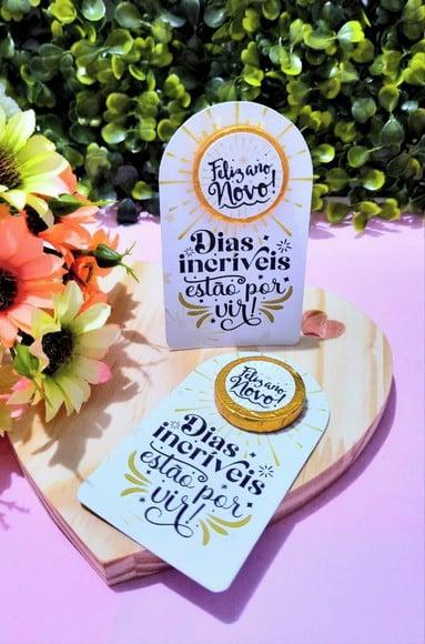 Card com Moedinha de Chocolate ao Leite- Ano Novo