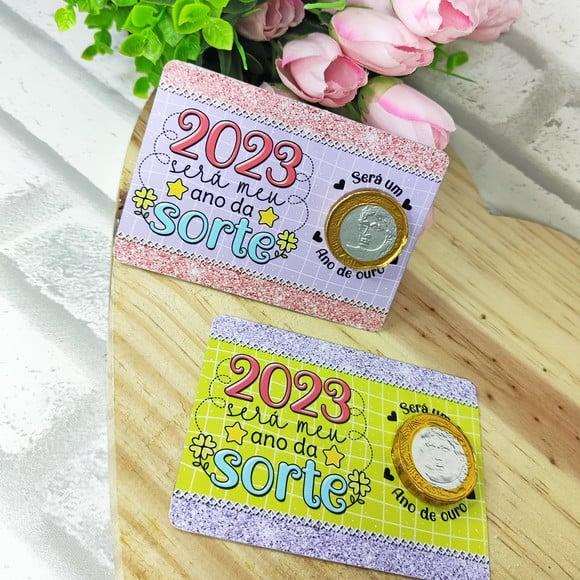 Card com Moedinha de Chocolate ao Leite- Ano Novo 2024