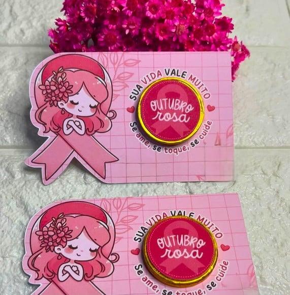 Card com Moedinha de Chocolate ao Leite- Outubro Rosa