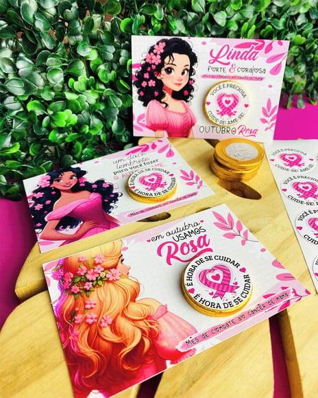 Card com Moedinha de Chocolate ao Leite- Outubro Rosa