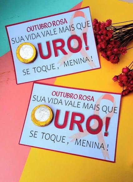 Card com Moedinha de Chocolate ao Leite- Outubro Rosa
