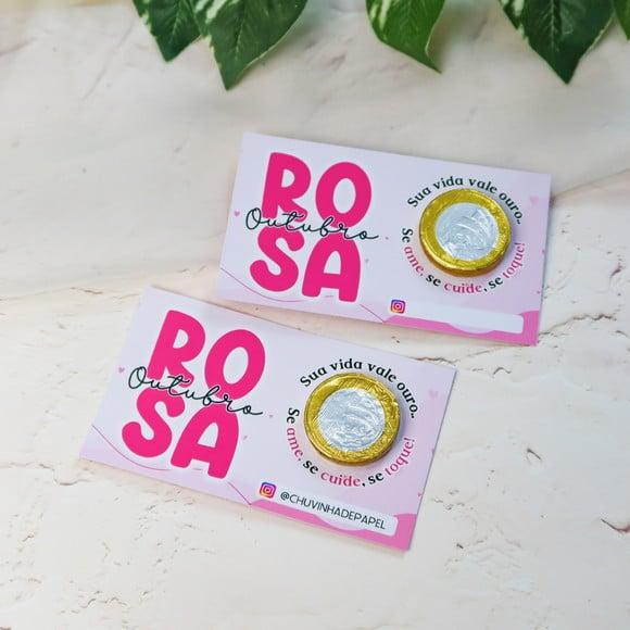 Card com Moedinha de Chocolate ao Leite- Outubro Rosa