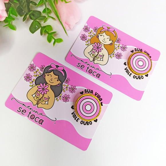 Card com Moedinha de Chocolate ao Leite- Outubro Rosa