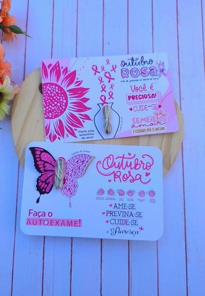 Card com Semente de Girassol- Outubro Rosa
