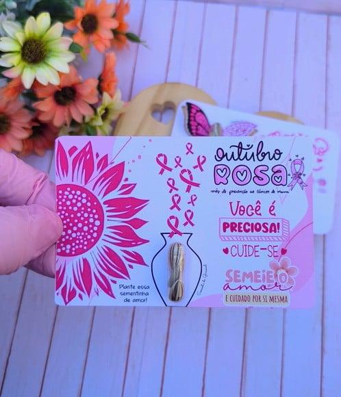 Card com Semente de Girassol- Outubro Rosa