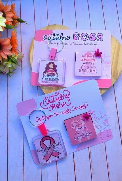 Card com Tablete Cacau Show 5g e Chaveiro- Outubro Rosa